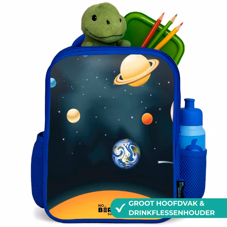 Ruimte met planeten Kinderrugzak - Blauw middel -inhoud_NL