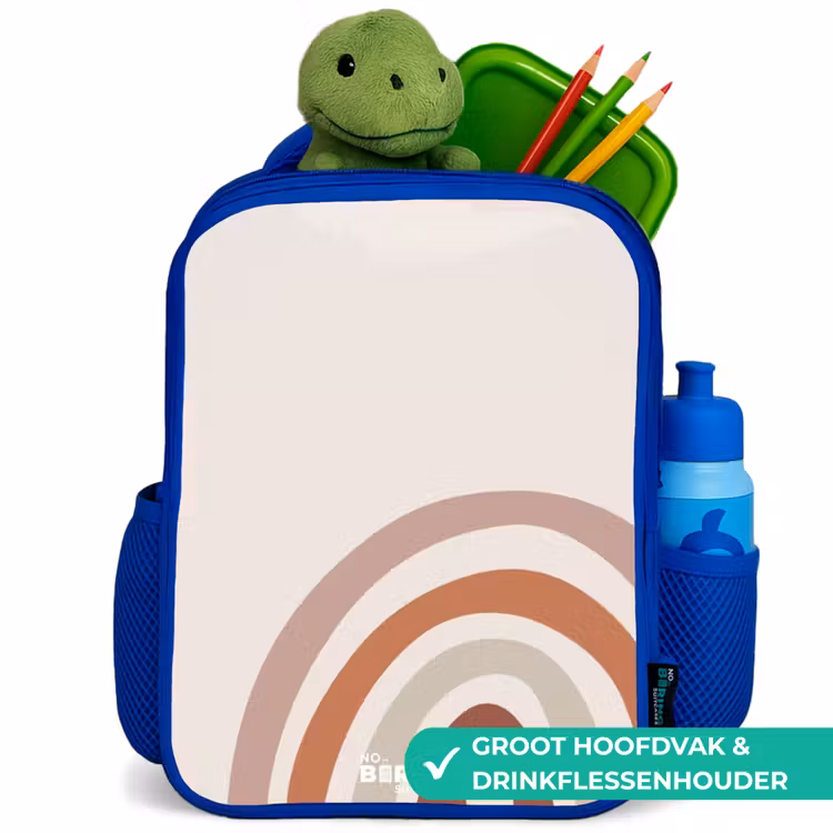 Ruwe regenboog naturel Kinderrugzak - Blauw middel -inhoud_NL