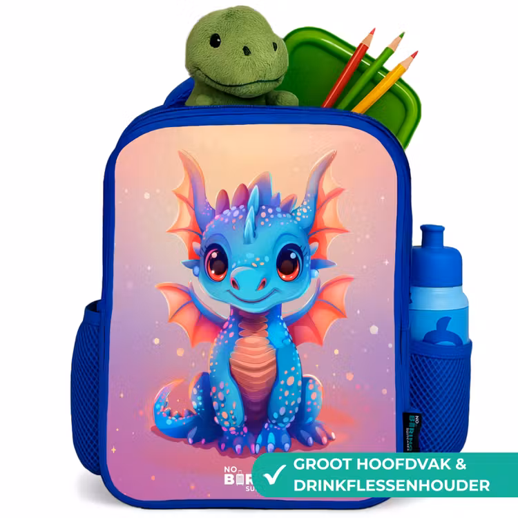 Schattige baby draak Kinderrugzak - Blauw middel -inhoud_NL