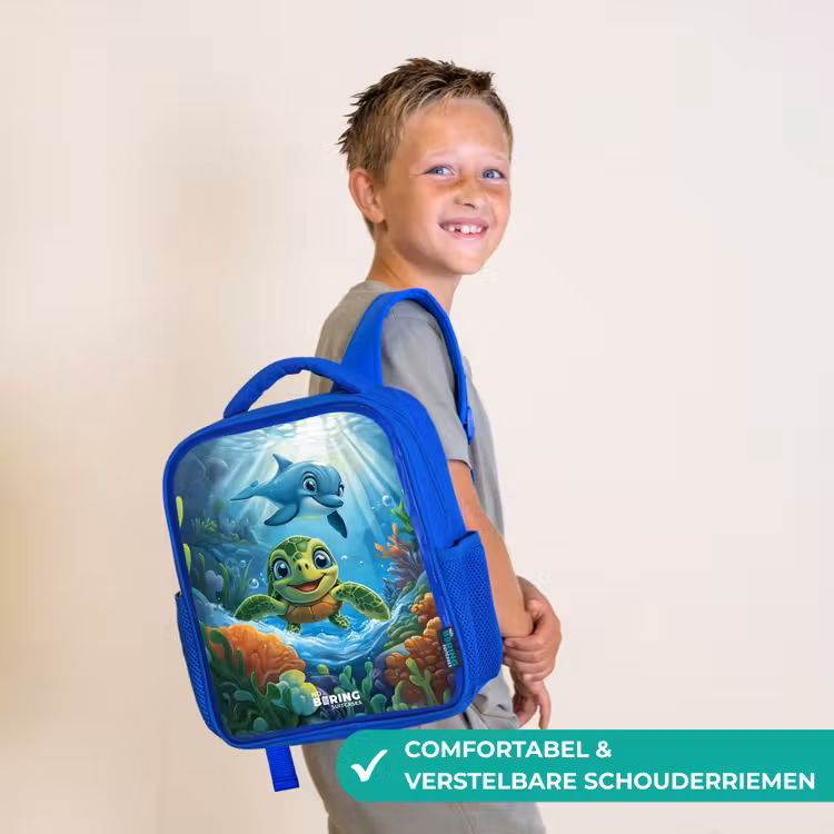 Schildpad en dolfijn in blauwe oceaan Kinderrugzak - Blauw middel -sfeer3_NL