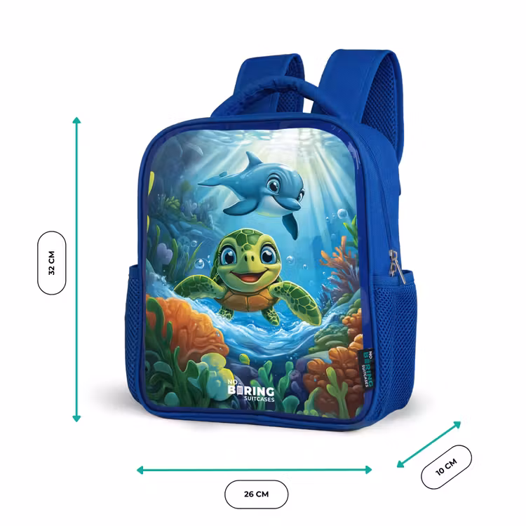 Schildpad en dolfijn in blauwe oceaan Kinderrugzak - Blauw middel -productfoto_formaten