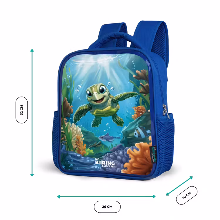 Groene schildpad aan het zwemmen Kinderrugzak - Blauw middel -productfoto_formaten