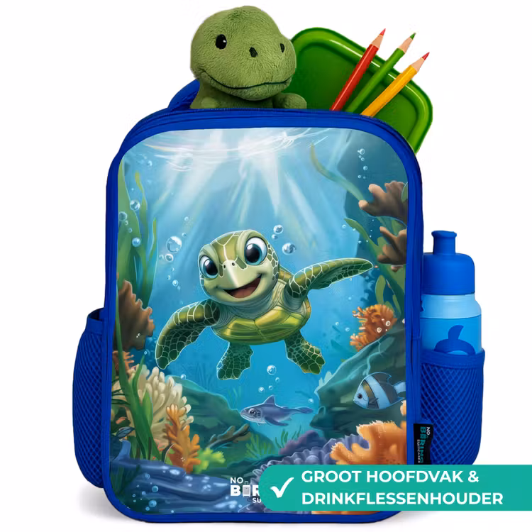 Groene schildpad aan het zwemmen Kinderrugzak - Blauw middel -inhoud_NL