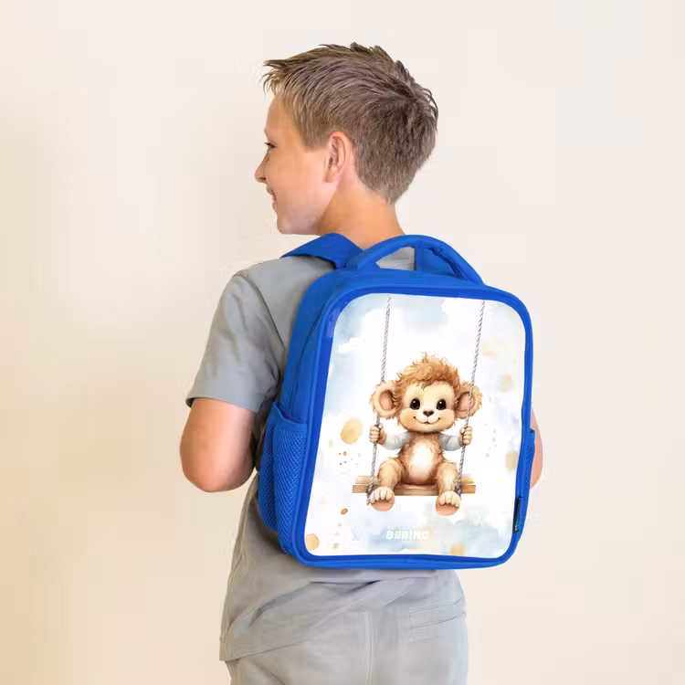 Schommelend aapje van waterverf Kinderrugzak - Blauw middel -sfeer2