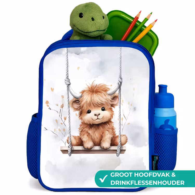 Schotse hooglander - Dier - Kinderen Kinderrugzak - Blauw middel -inhoud_NL