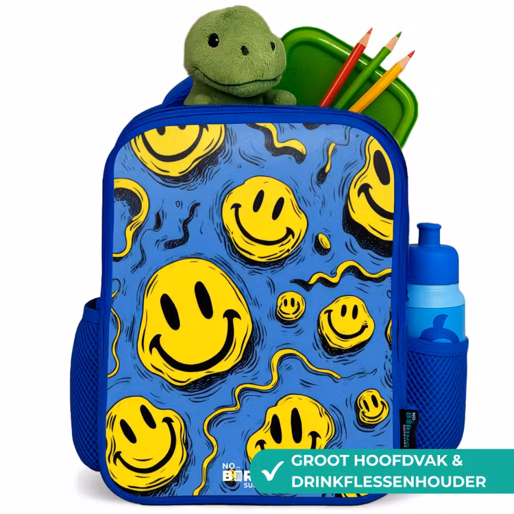 Smiley - Blauw - Geel Kinderrugzak - Blauw middel -inhoud_NL