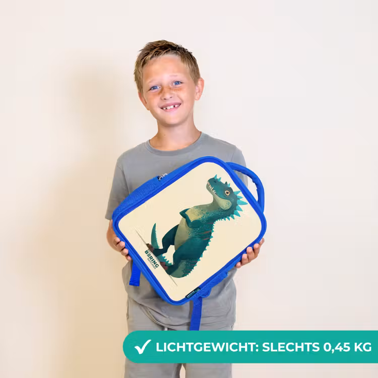 Spiky dino met vriendelijke blik Kinderrugzak - Blauw middel -sfeer1_NL