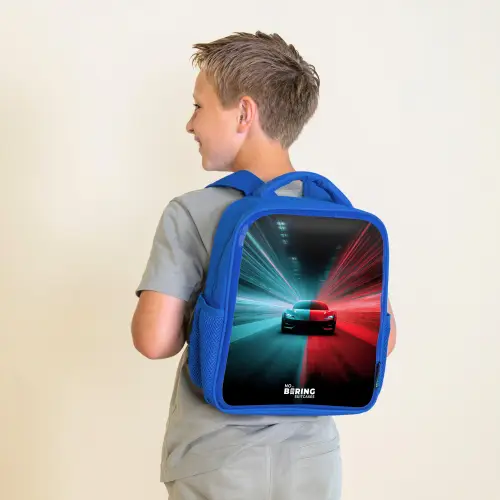 Sportwagen - Lichtstralen - Neon - Blauw Kinderrugzak - Blauw middel -sfeer2