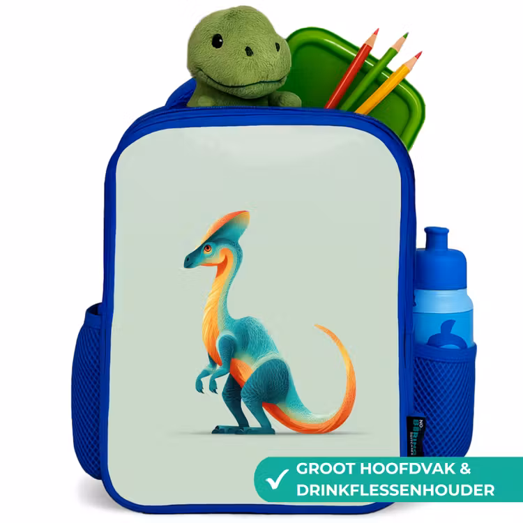 Staart - Dino - Minimalistisch - Blauw Kinderrugzak - Blauw middel -inhoud_NL