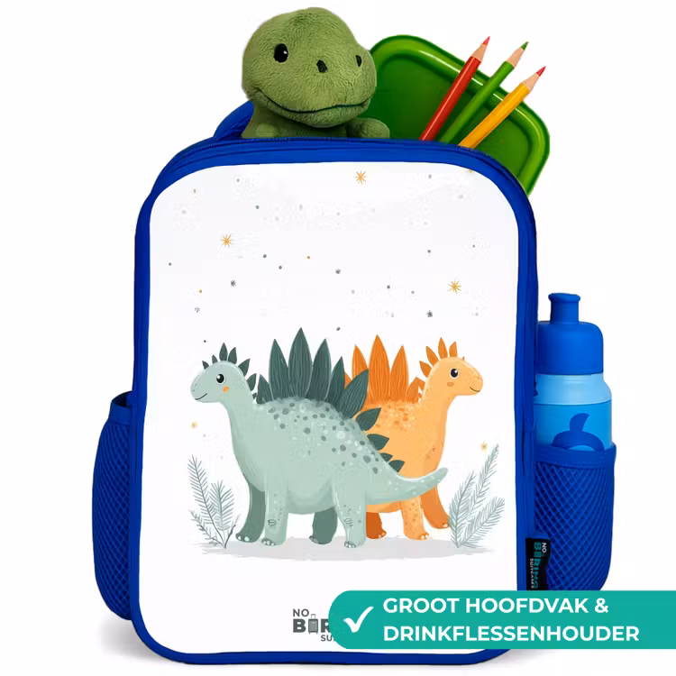 Stegosaurusduo onder sterrenregen Kinderrugzak - Blauw middel -inhoud_NL