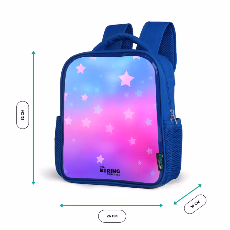 Sterren - Roze - Blauw Kinderrugzak - Blauw middel -productfoto_formaten