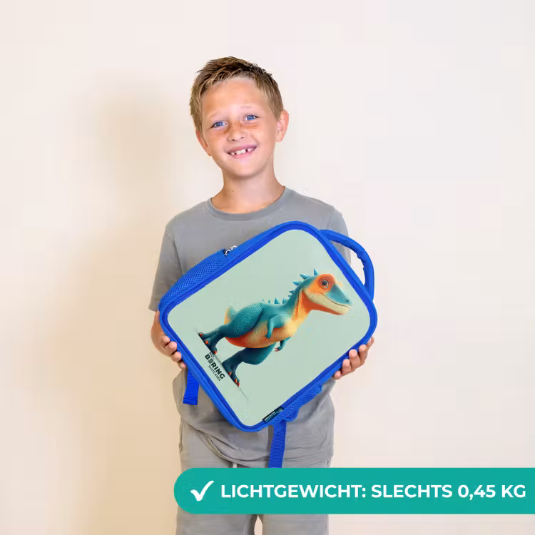 Stoere dino met grote ogen Kinderrugzak - Blauw middel -sfeer1_NL