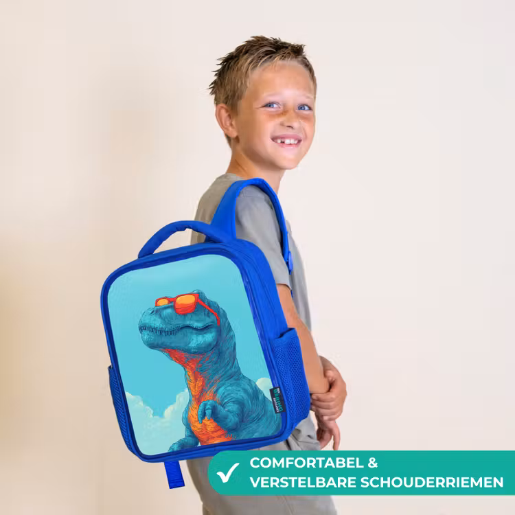 T-Rex - Blauw - Wolken - Zonnebril Kinderrugzak - Blauw middel -sfeer3_NL