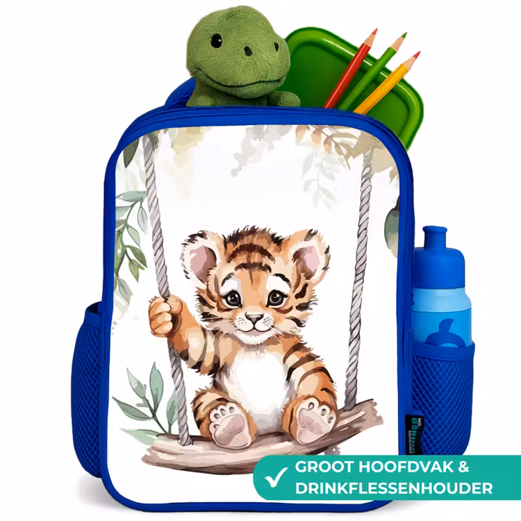 Tijger - Dier - Kinderen - Jungle Kinderrugzak - Blauw middel -inhoud_NL