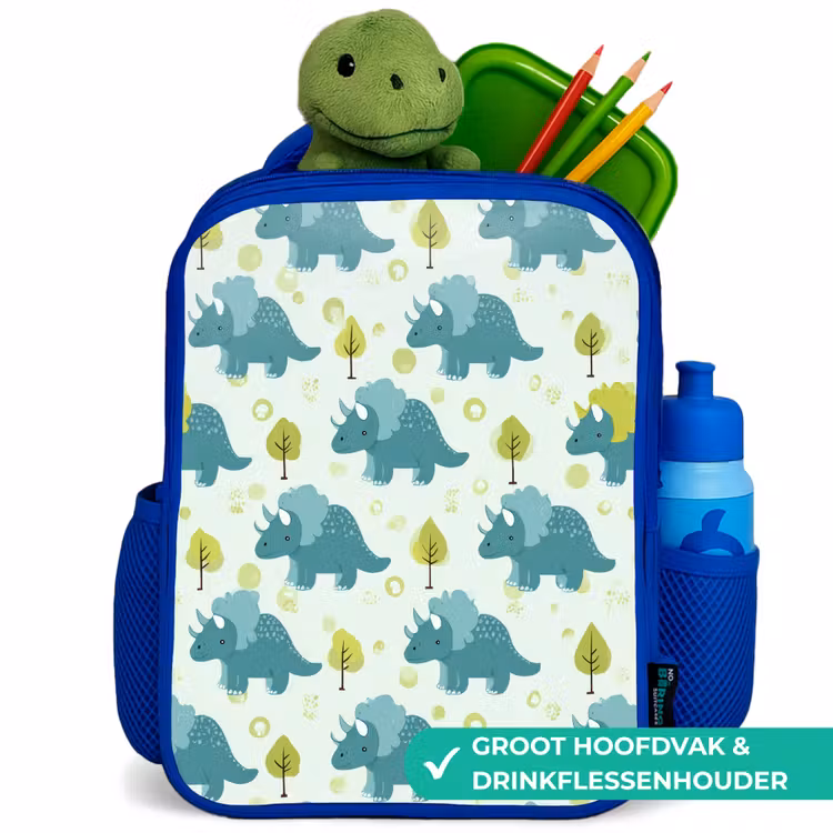 Triceratop - Blauw - Stippen - Boompjes Kinderrugzak - Blauw middel -inhoud_NL