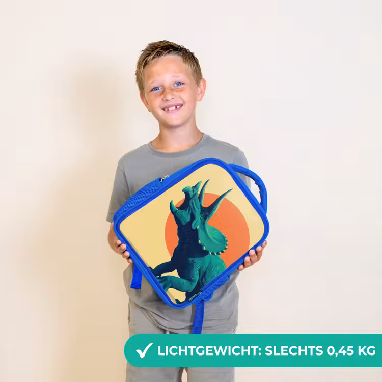 Triceratops - Cirkel - Oranje - Hoorns Kinderrugzak - Blauw middel -sfeer1_NL