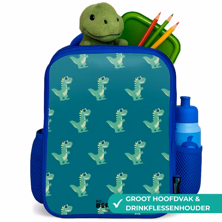 Tyranosaurus specs Kinderrugzak - Blauw middel -inhoud_NL