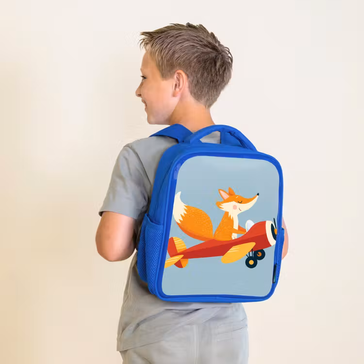Vos - Vliegtuig - Blauw Kinderrugzak - Blauw middel -sfeer2