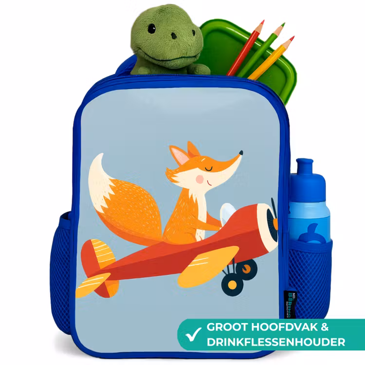 Vos - Vliegtuig - Blauw Kinderrugzak - Blauw middel -inhoud_NL