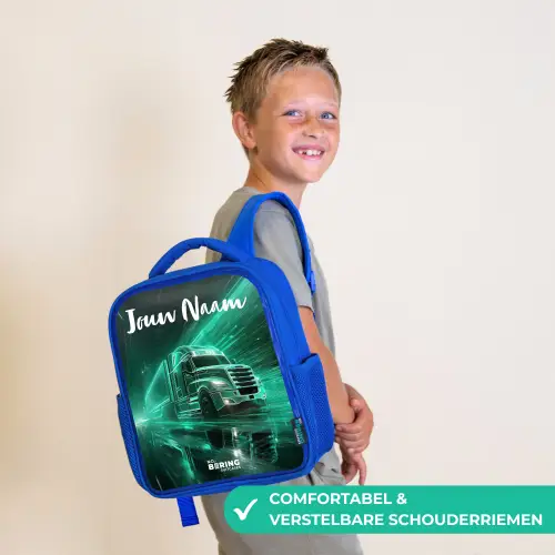 Vrachtwagen - Stad - Groen - Neon Kinderrugzak - Blauw middel -sfeer3_NL