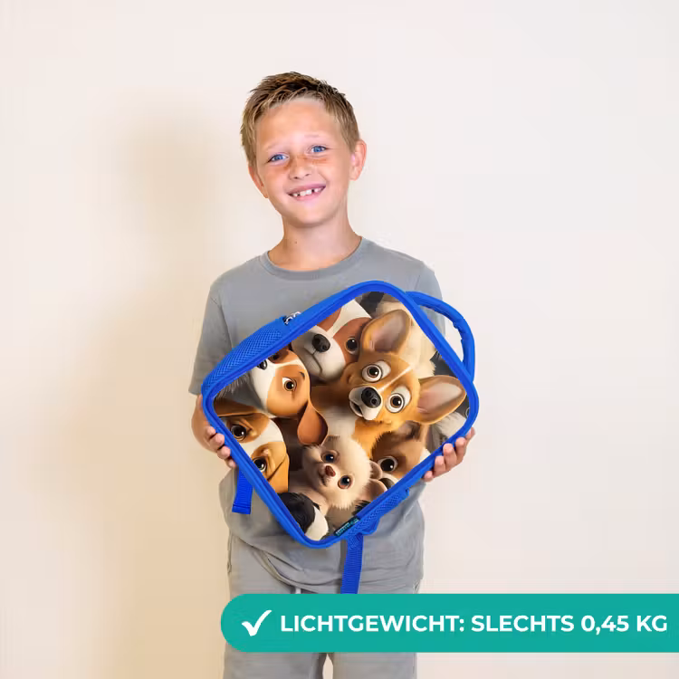 Vrolijke Hondjes Kinderrugzak - Blauw middel -sfeer1_NL