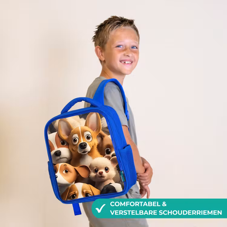 Vrolijke Hondjes Kinderrugzak - Blauw middel -sfeer3_NL
