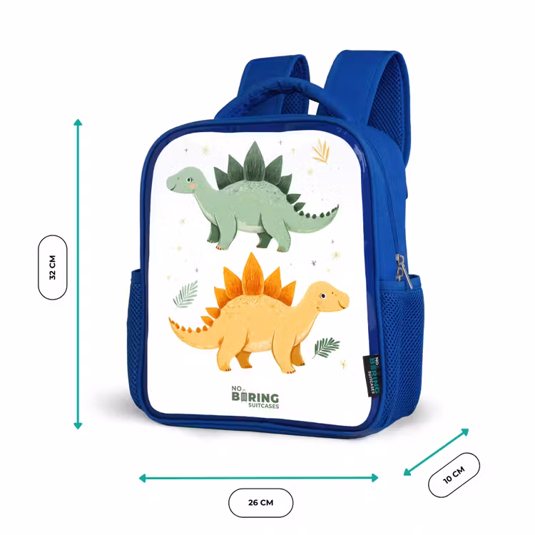 Vrolijke stegosaurusvrienden Kinderrugzak - Blauw middel -productfoto_formaten