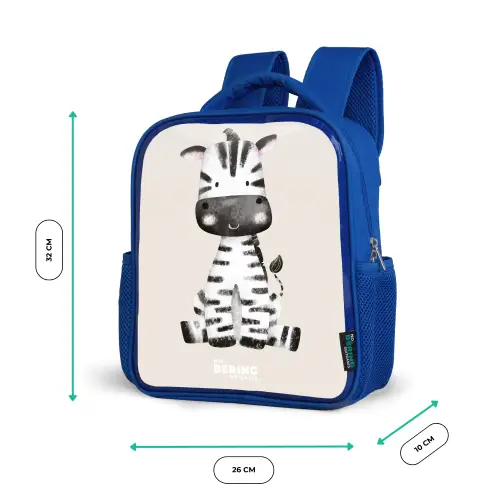 Zebra portrettekening met beige achtergrond Kinderrugzak - Blauw middel -productfoto_formaten