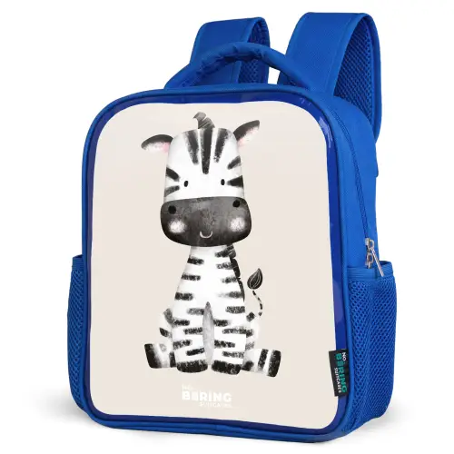 Zebra portrettekening met beige achtergrond Kinderrugzak - Blauw middel -schuin