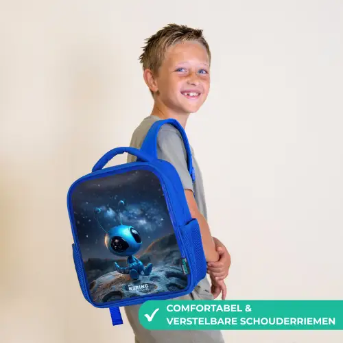 Blauw buitenaards wezentje onder sterrenhemel Kinderrugzak - Blauw middel -sfeer3_NL