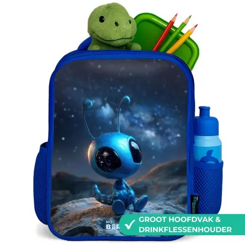 Blauw buitenaards wezentje onder sterrenhemel Kinderrugzak - Blauw middel -inhoud_NL