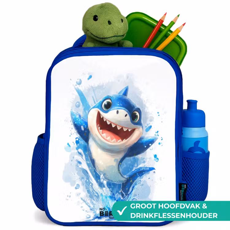 Haai - Tanden - Water Kinderrugzak - Blauw middel -inhoud_NL