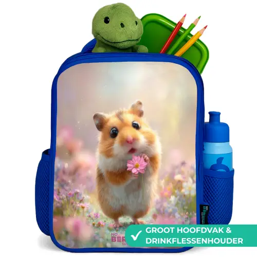 Hamster - Bloem - Natuur - Dier Kinderrugzak - Blauw middel -inhoud_NL