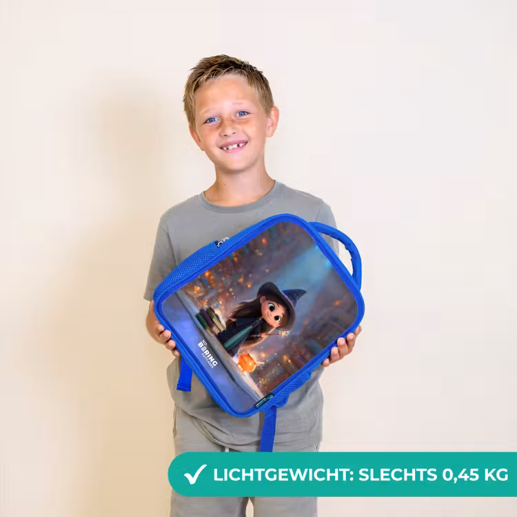 Kleine tovernares in bibliotheek Kinderrugzak - Blauw middel -sfeer1_NL