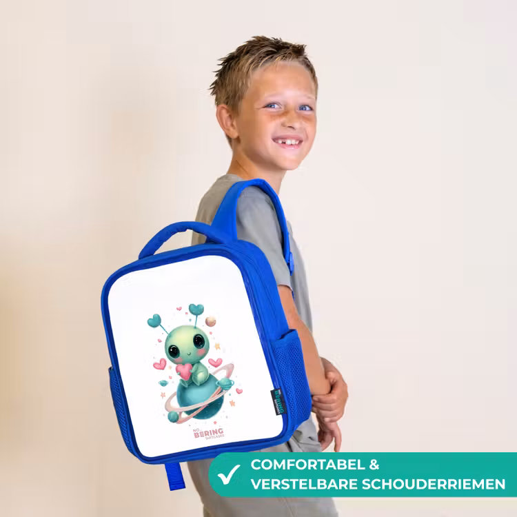 Lief buitenaards wezentje met hartje Kinderrugzak - Blauw middel -sfeer3_NL