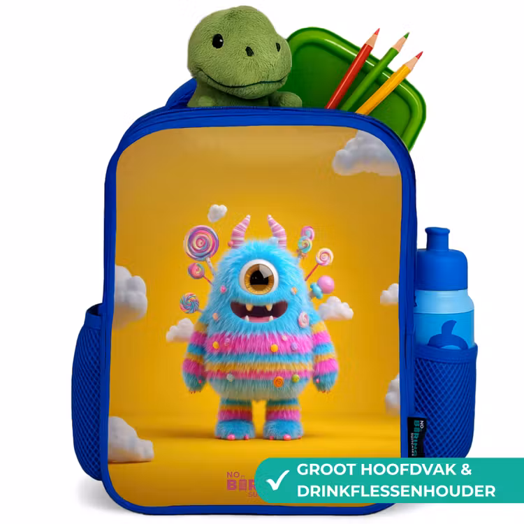 Snoep - Monster - Regenboog Kinderrugzak - Blauw middel -inhoud_NL