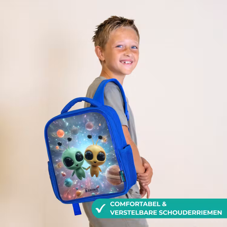 Vrolijke buitenaardse vrienden Kinderrugzak - Blauw middel -sfeer3_NL
