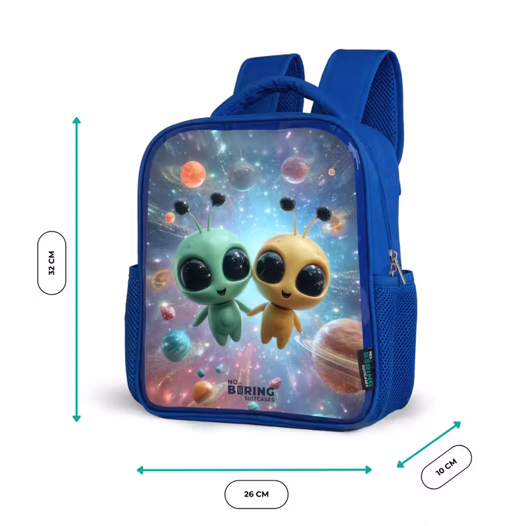 Vrolijke buitenaardse vrienden Kinderrugzak - Blauw middel -productfoto_formaten