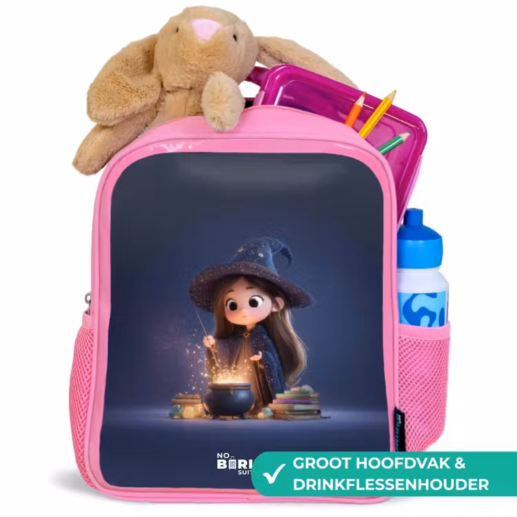 Betoverend meisje met ketel Kinderrugzak - Roze middel -inhoud_NL