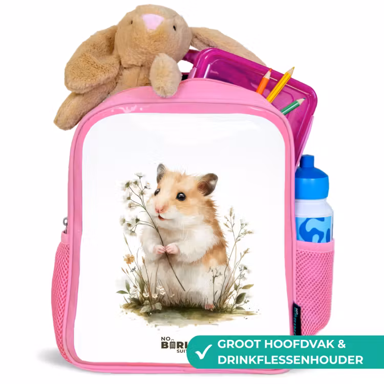 Dier - Natuur - Hamster Kinderrugzak - Roze middel -inhoud_NL