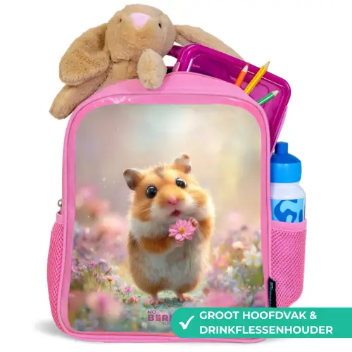 Hamster - Bloem - Natuur - Dier Kinderrugzak - Roze middel -inhoud_NL