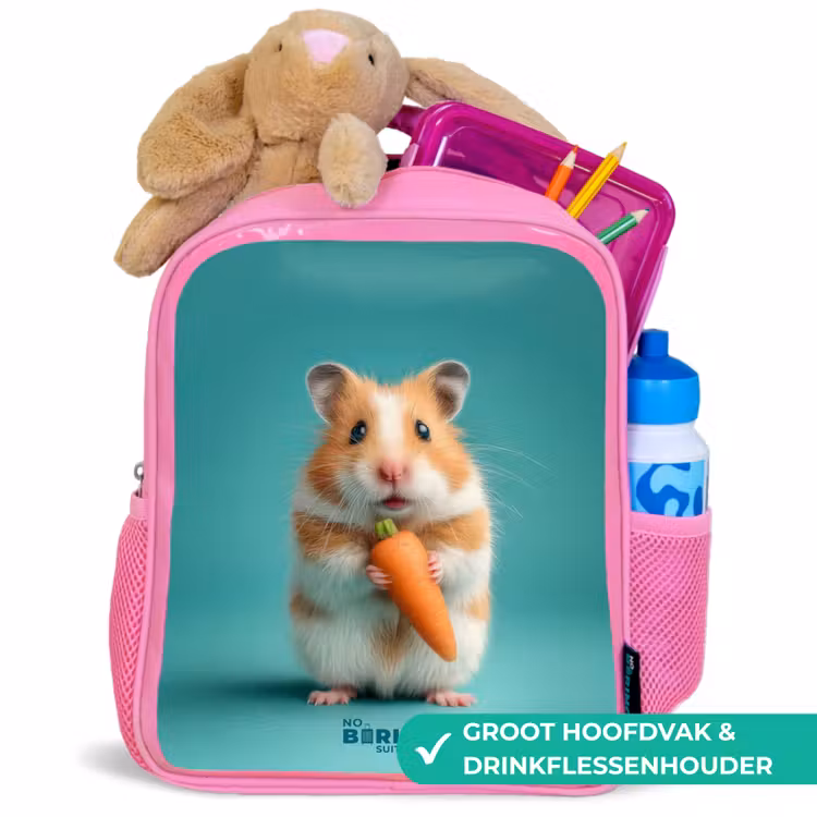 Hamster - Wortel - Dier Kinderrugzak - Roze middel -inhoud_NL