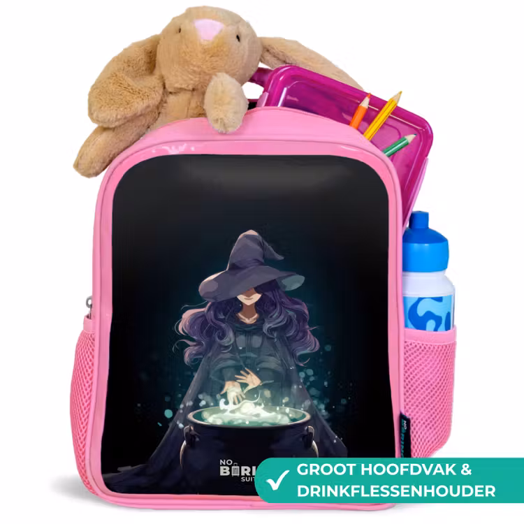 Heks - Ketel - Tover Kinderrugzak - Roze middel -inhoud_NL