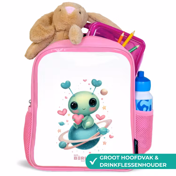 Lief buitenaards wezentje met hartje Kinderrugzak - Roze middel -inhoud_NL