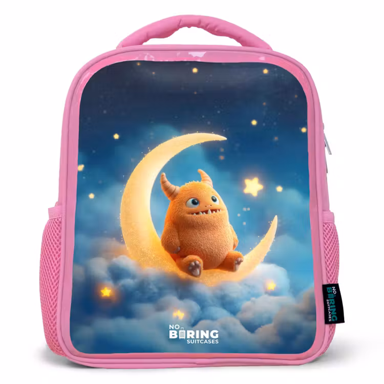Oranje monster op maansikkel Kinderrugzak - Roze middel -3d