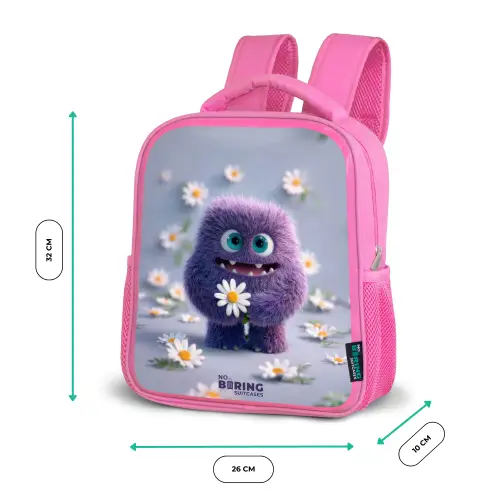 Paars Pluizig Vriendje met Madelief Kinderrugzak - Roze middel -productfoto_formaten