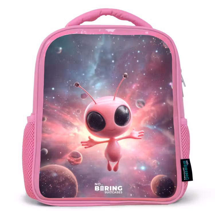 Roze Alien in Sterrennevel Kinderrugzak - Roze middel -3d
