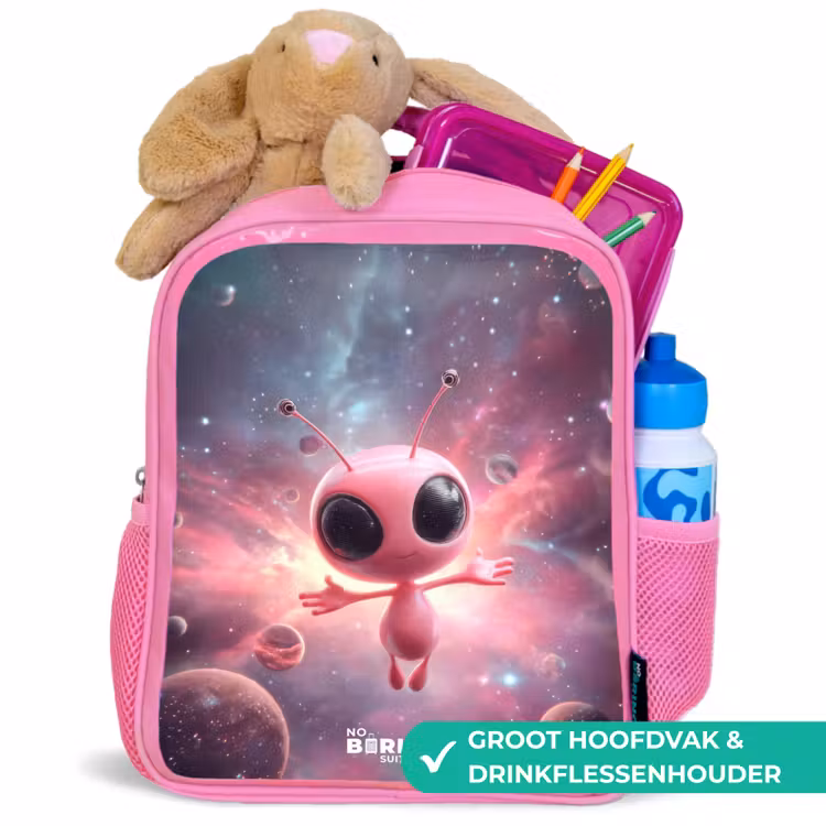 Roze Alien in Sterrennevel Kinderrugzak - Roze middel -inhoud_NL