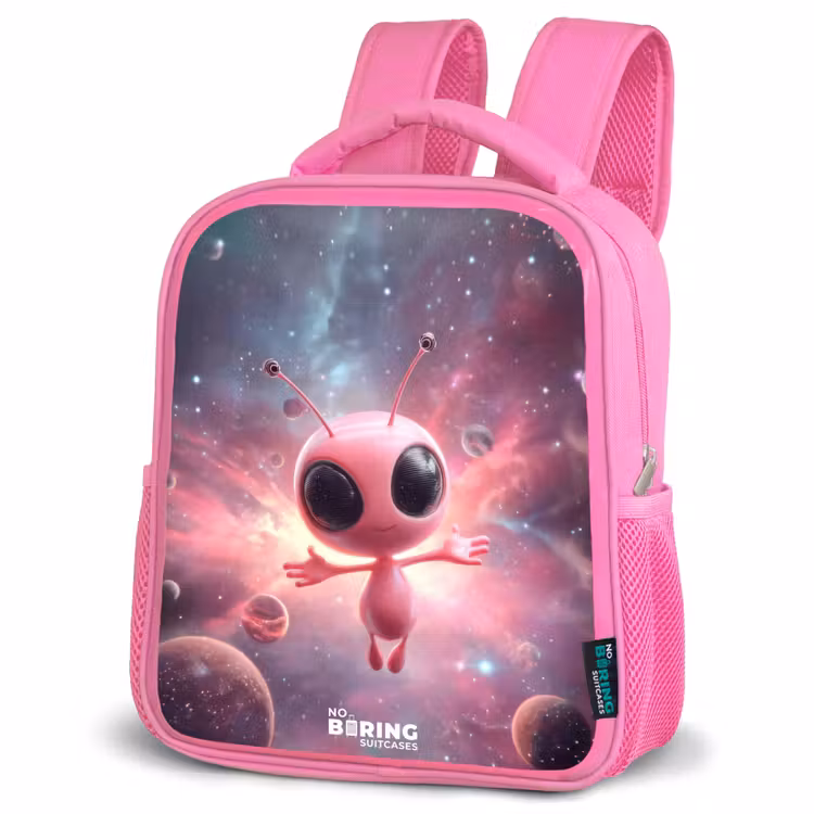 Roze Alien in Sterrennevel Kinderrugzak - Roze middel -schuin
