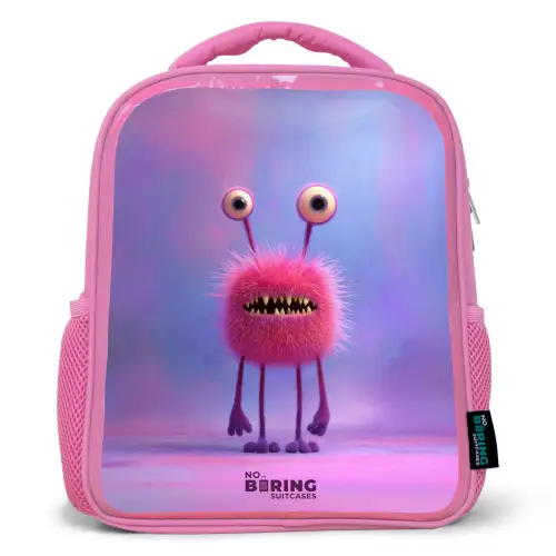 Roze harig monster met grote ogen Kinderrugzak - Roze middel -3d